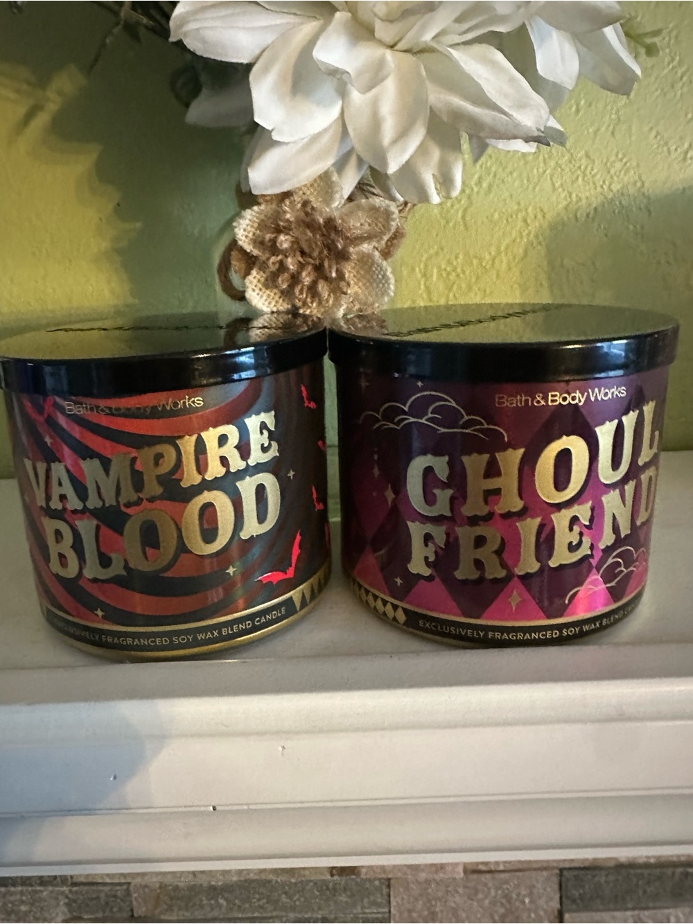 Bath & Body Works Burgundy and Black Vampire Blood & Ghoul Friends Candle Duo